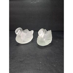 Frosted Glass Swan Candle Holder Set, Vtg‎ Figurines, Votive Holders, Home Decor